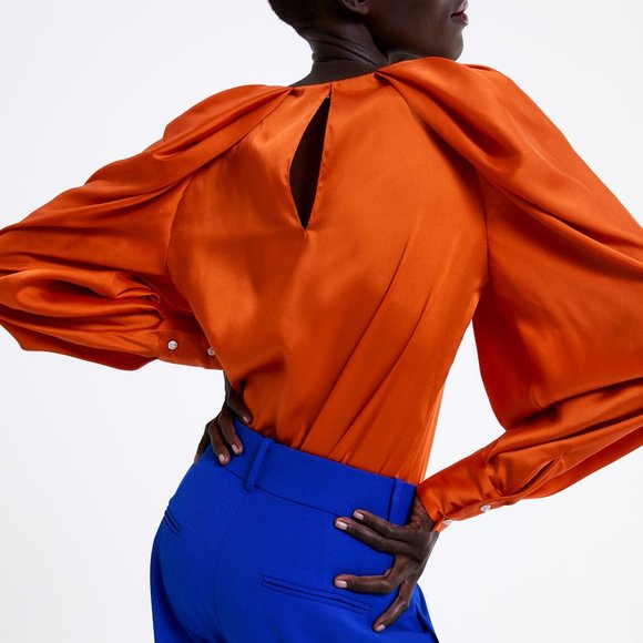 ZARA orange blouse with crystal sleeve - Picture 9 of 16